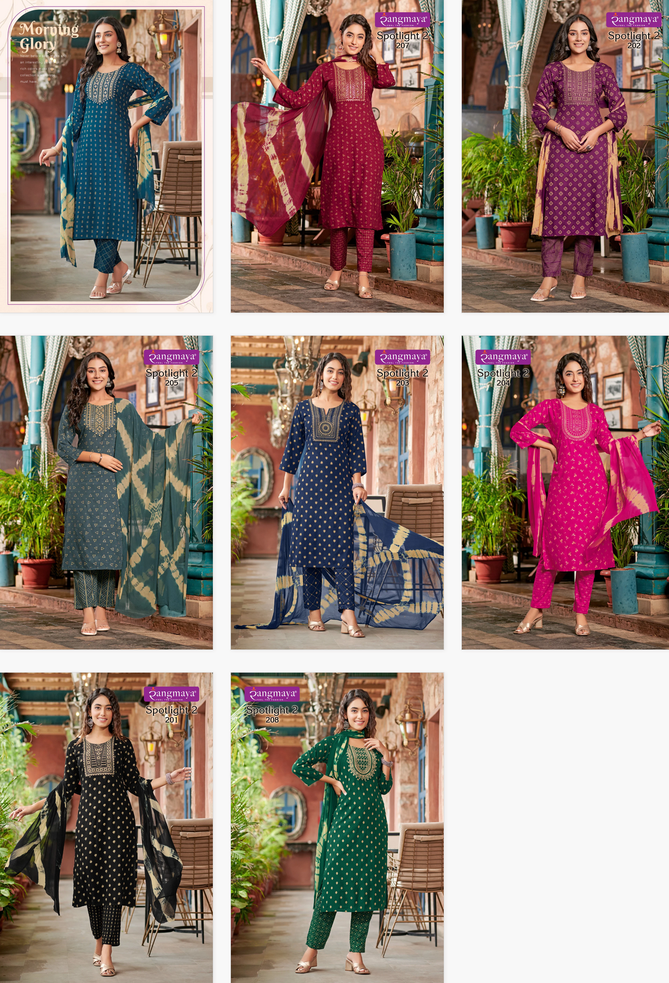 Spotlight Vol 2 By Rangmaya Rayon Printed Kurti With Bottom Dupatta Wholesale Price In Surat
